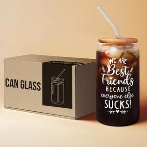 Clear Glass Tumbler with Straw and Lid